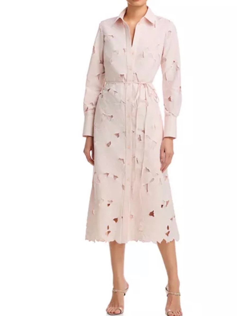 NWT ERDEM Pink Cutout Floral Embroidered Long Sleeve Shirt Maxi Dress US 8 UK 12